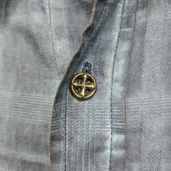 Affliction Black Premium Shirt Blue Plaid Long Roll tab Sleeves Dual Pockets L - Picture 3 of 13